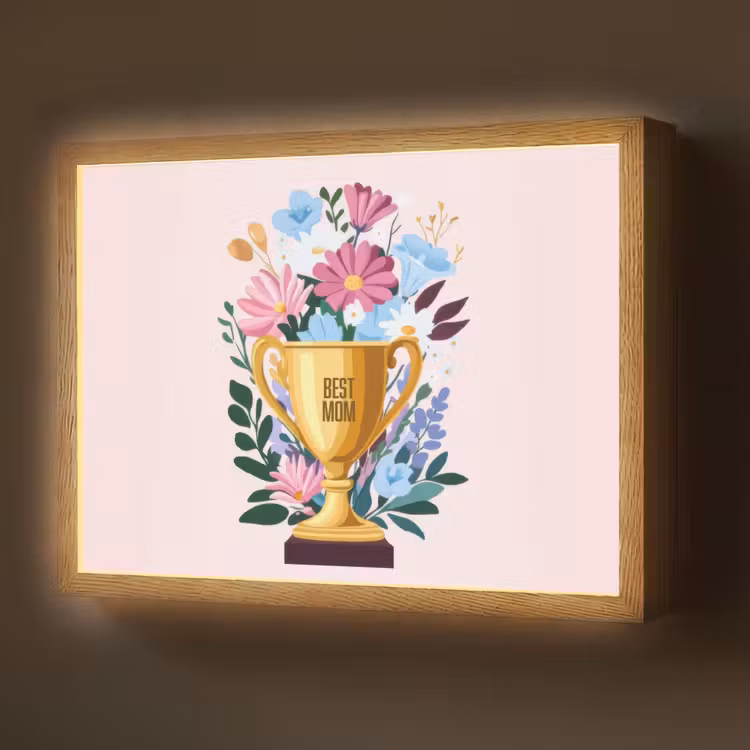 Trofee - Best Mom - Bloemen - Kleurrijk Light Box met batterij (Wandlamp) middel -z3d_website