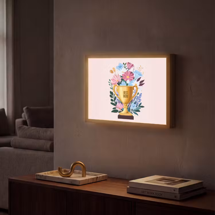 Trofee - Best Mom - Bloemen - Kleurrijk Light Box met batterij (Wandlamp) middel -sfeer1