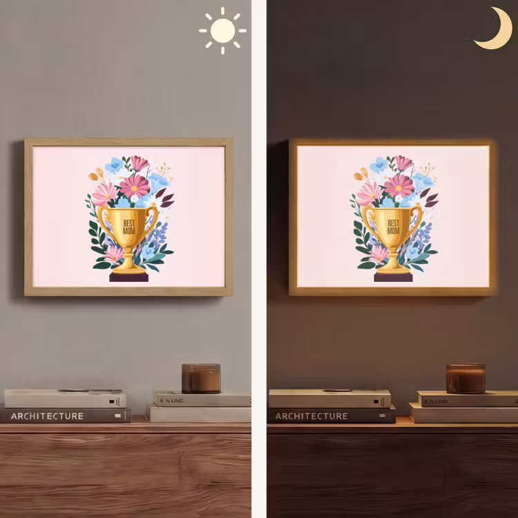 Trofee - Best Mom - Bloemen - Kleurrijk Light Box met batterij (Wandlamp) middel -sfeer3