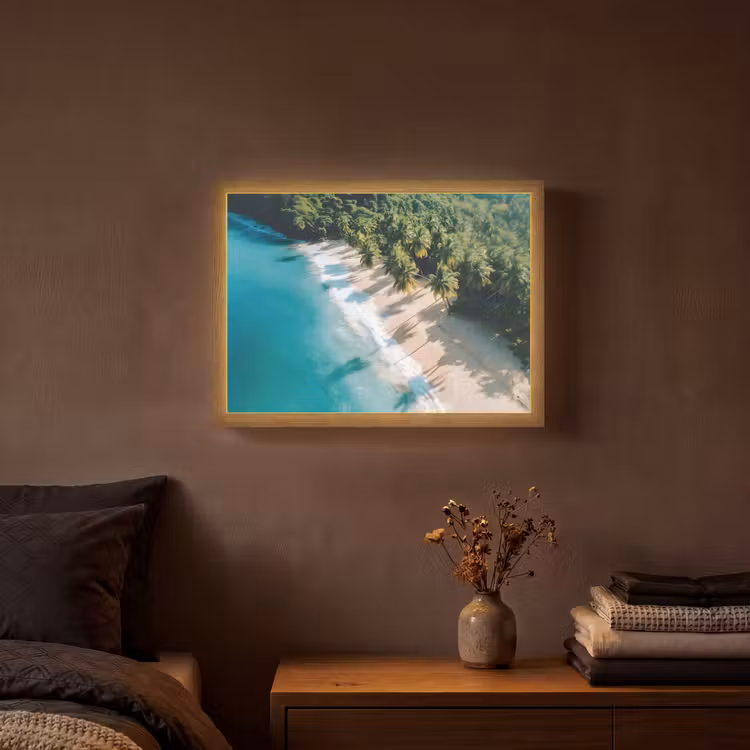 Tropisch - Strand - Water - Palmbomen Light Box met batterij (Wandlamp) middel -sfeer4