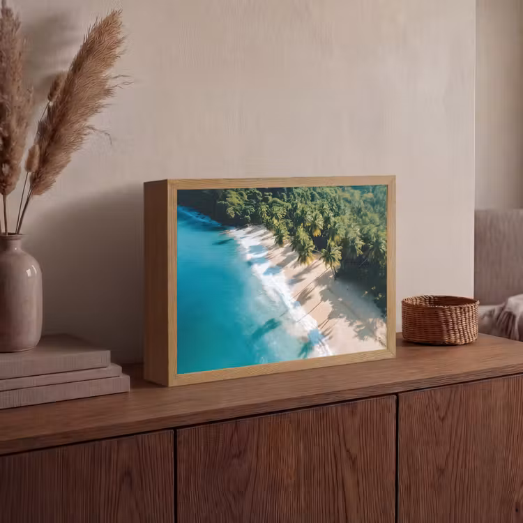 Tropisch - Strand - Water - Palmbomen Light Box met batterij (Wandlamp) middel -sfeer2