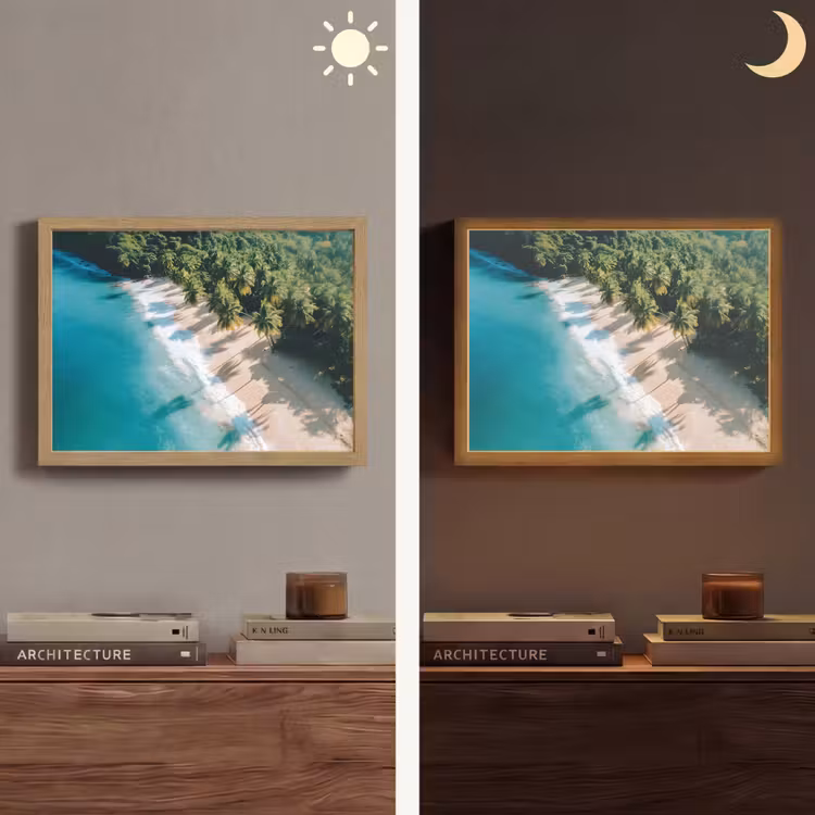 Tropisch - Strand - Water - Palmbomen Light Box met batterij (Wandlamp) middel -sfeer3