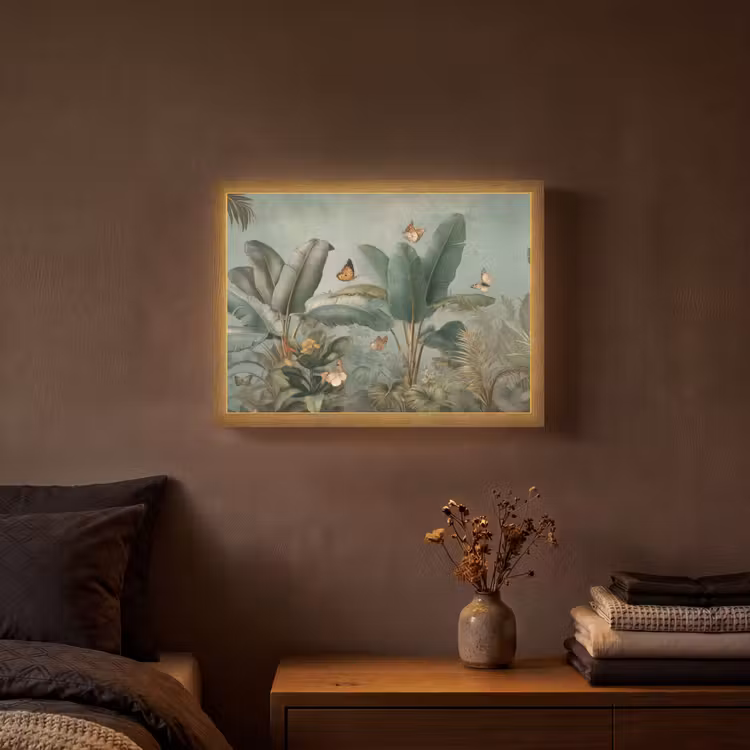 Tropisch bladerdek - Vlinders - groen - Bruin Light Box met batterij (Wandlamp) middel -sfeer4