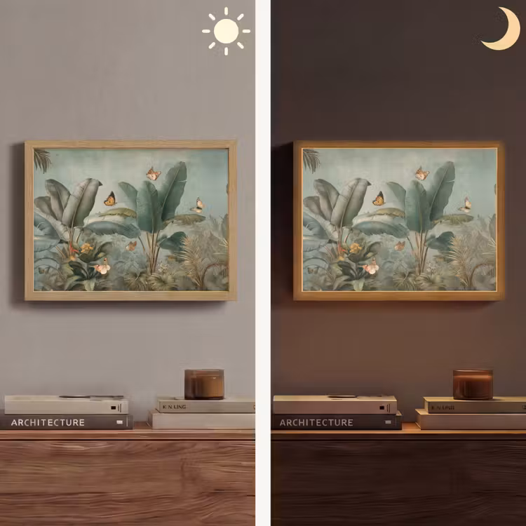 Tropisch bladerdek - Vlinders - groen - Bruin Light Box met batterij (Wandlamp) middel -sfeer3