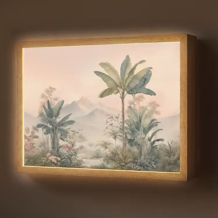 Tropisch landschap - palmbomen - Bloemen - Roze lucht Light Box met batterij (Wandlamp) middel -z3d_website