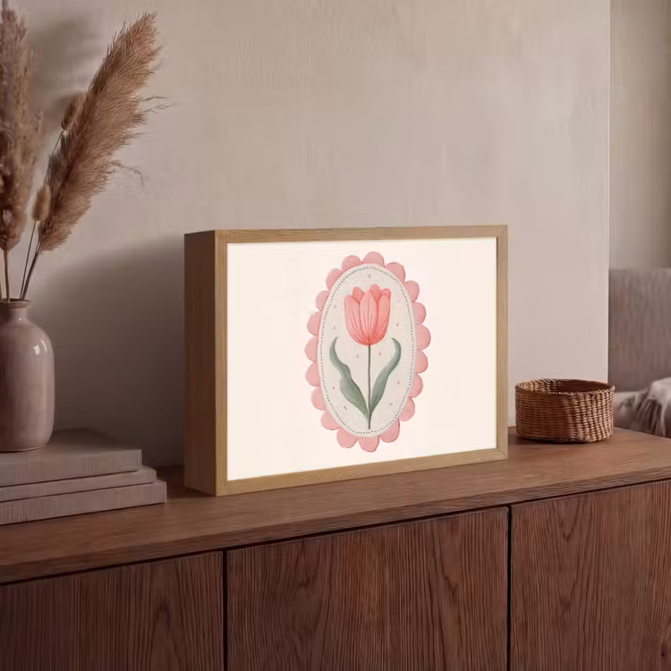 Tulp - Lijst - Ovaal - Illustratie Light Box met batterij (Wandlamp) middel -sfeer2
