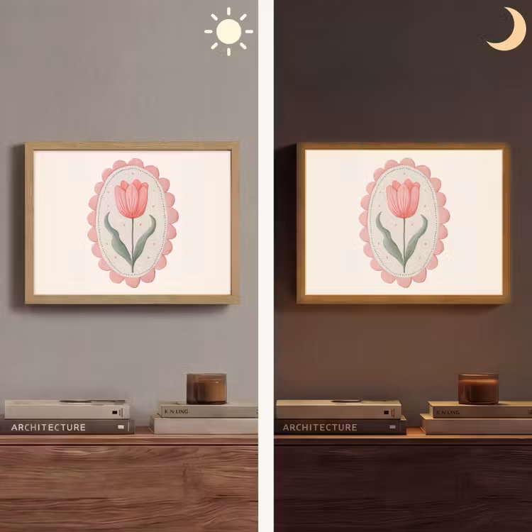 Tulp - Lijst - Ovaal - Illustratie Light Box met batterij (Wandlamp) middel -sfeer3