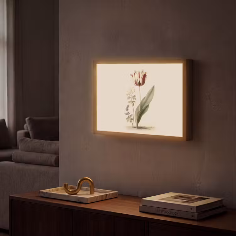 Tulp - Minimalistisch - Beige Light Box met batterij (Wandlamp) middel -sfeer1