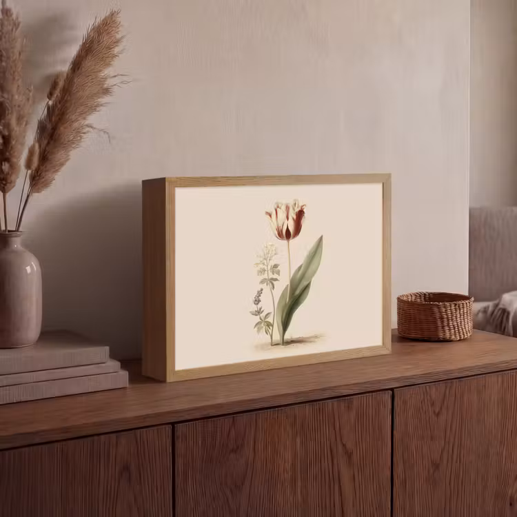 Tulp - Minimalistisch - Beige Light Box met batterij (Wandlamp) middel -sfeer2