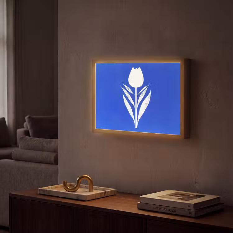 Tulp - Minimalistisch - Bladeren - Wit Light Box met batterij (Wandlamp) middel -sfeer1
