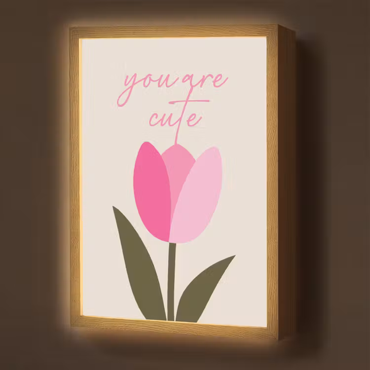 Tulp - Roze - Valentijn - Bloem Light Box met batterij (Wandlamp) middel -z3d_website