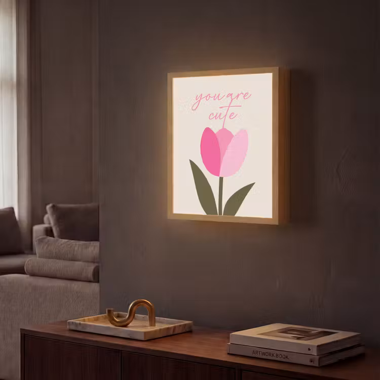 Tulp - Roze - Valentijn - Bloem Light Box met batterij (Wandlamp) middel -sfeer1