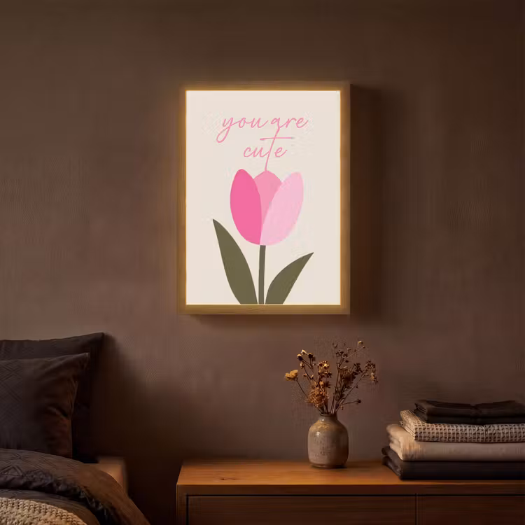 Tulp - Roze - Valentijn - Bloem Light Box met batterij (Wandlamp) middel -sfeer4