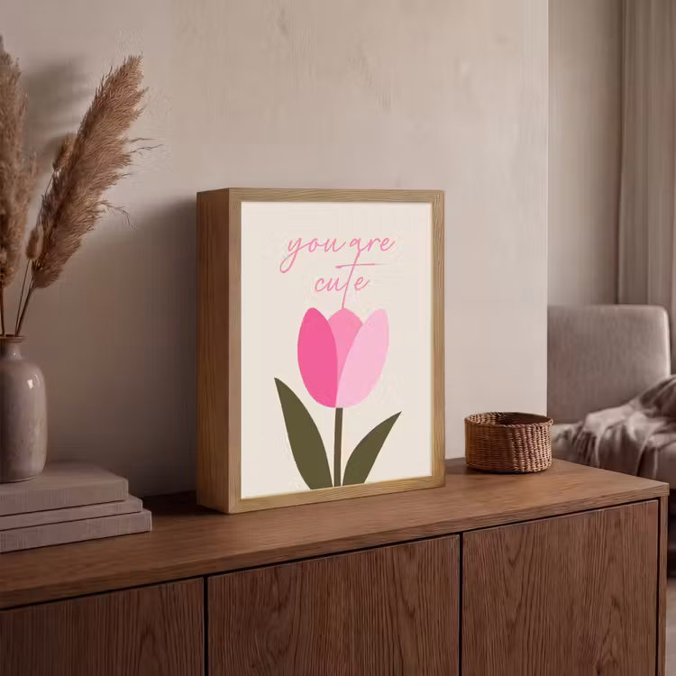 Tulp - Roze - Valentijn - Bloem Light Box met batterij (Wandlamp) middel -sfeer2