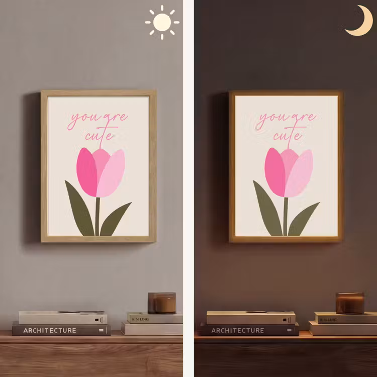 Tulp - Roze - Valentijn - Bloem Light Box met batterij (Wandlamp) middel -sfeer3