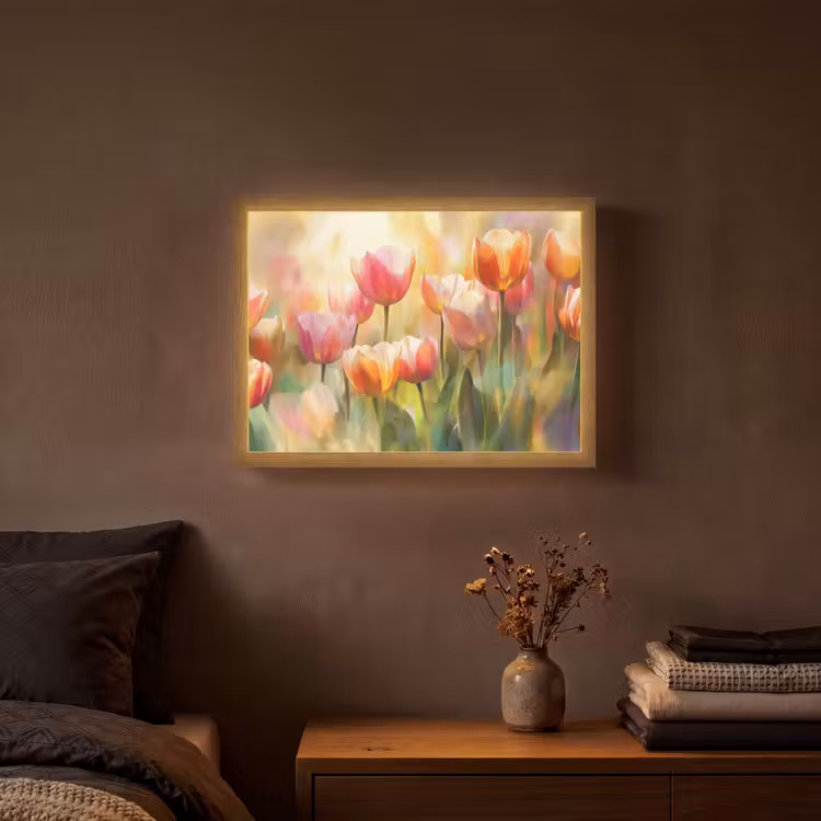 Tulpen - Sprookjesachtig - Kleurrijk Light Box met batterij (Wandlamp) middel -sfeer4