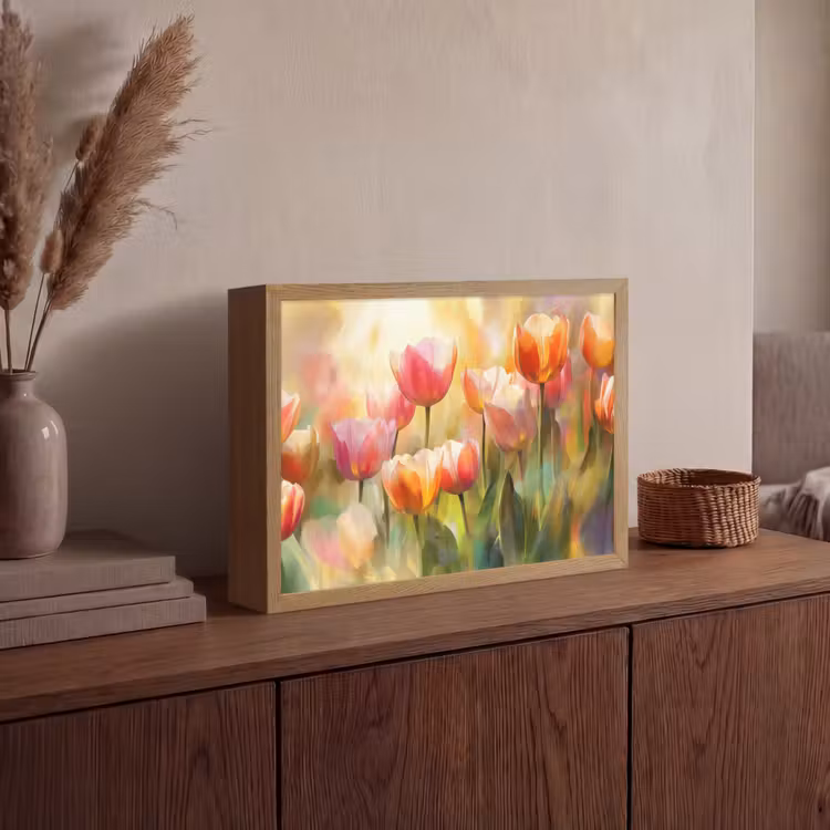 Tulpen - Sprookjesachtig - Kleurrijk Light Box met batterij (Wandlamp) middel -sfeer2