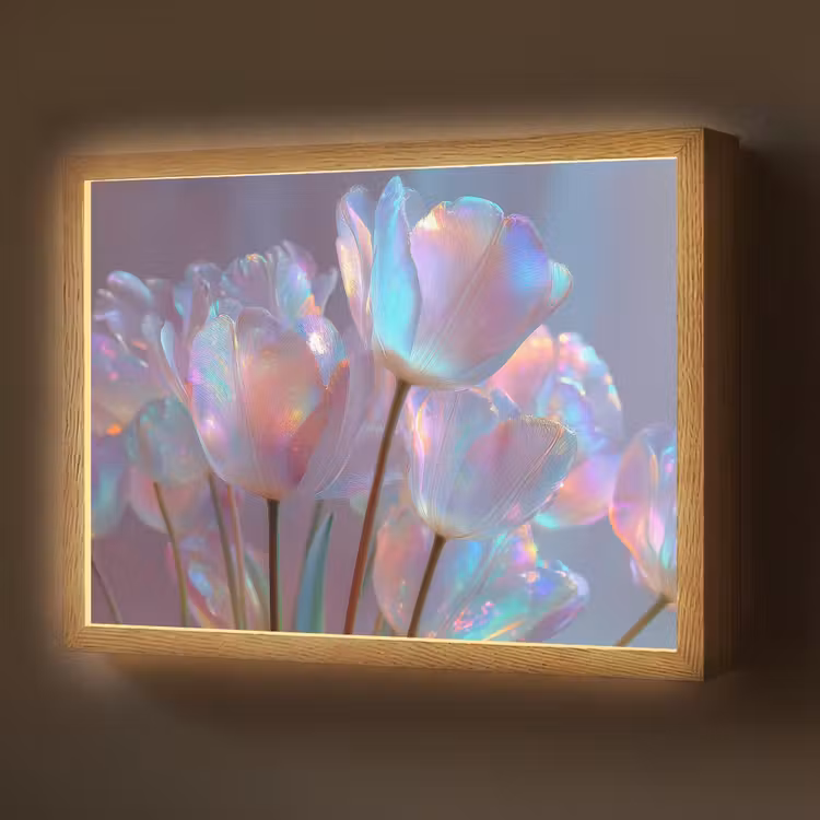 Tulpen - Glazen - Bloemblaadjes - Pasteltinten Light Box met batterij (Wandlamp) middel -z3d_website
