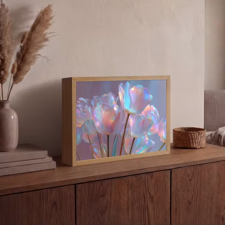 Tulpen - Glazen - Bloemblaadjes - Pasteltinten Light Box met batterij (Wandlamp) middel -sfeer2