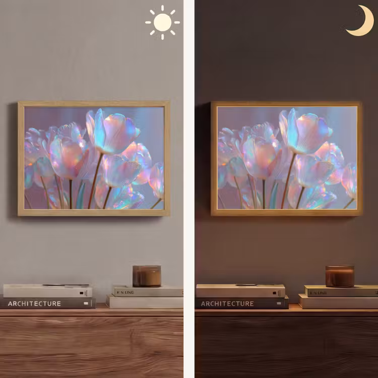Tulpen - Glazen - Bloemblaadjes - Pasteltinten Light Box met batterij (Wandlamp) middel -sfeer3