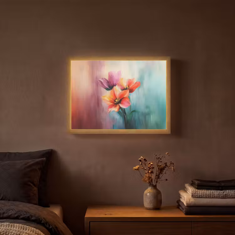 Tulpen - Lichtreflecties - Kleurverloop Light Box met batterij (Wandlamp) middel -sfeer4