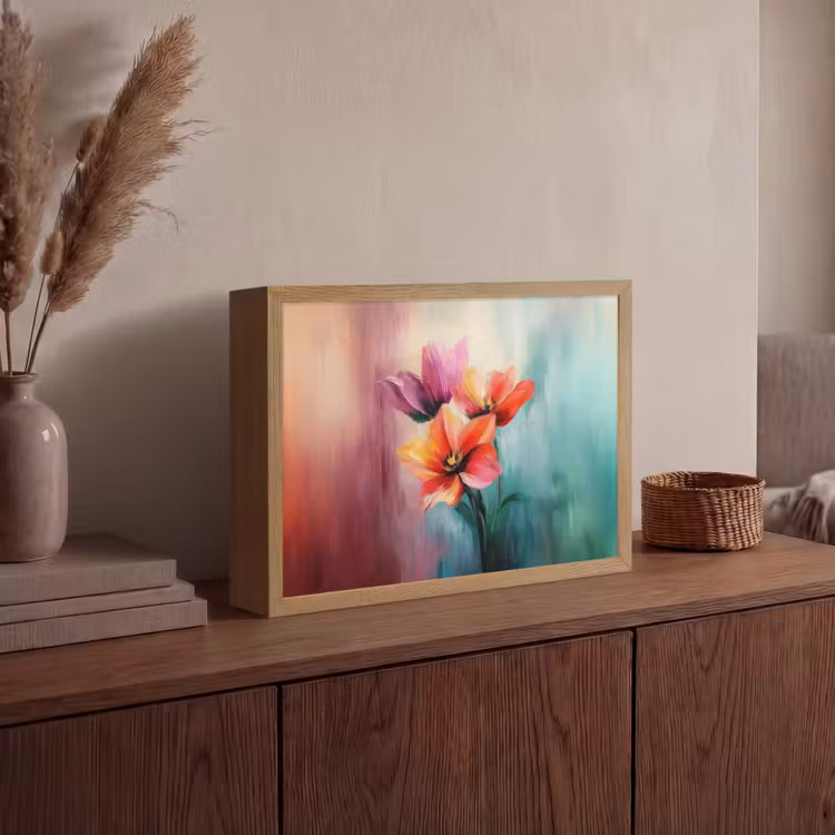 Tulpen - Lichtreflecties - Kleurverloop Light Box met batterij (Wandlamp) middel -sfeer2