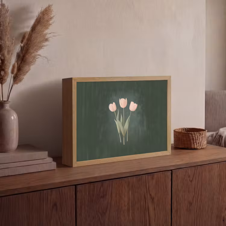 Tulpen - Liefde - Donkergroen Light Box met batterij (Wandlamp) middel -sfeer2