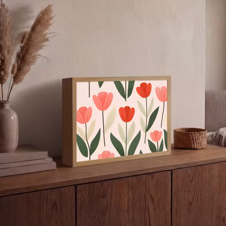 Tulpen - Modern - Roze Light Box met batterij (Wandlamp) middel -sfeer2