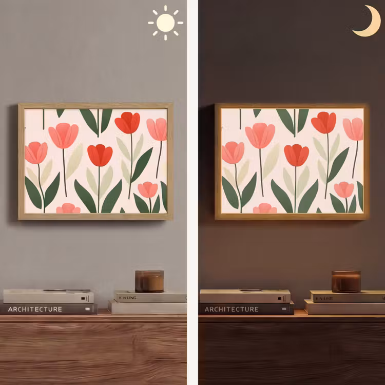 Tulpen - Modern - Roze Light Box met batterij (Wandlamp) middel -sfeer3