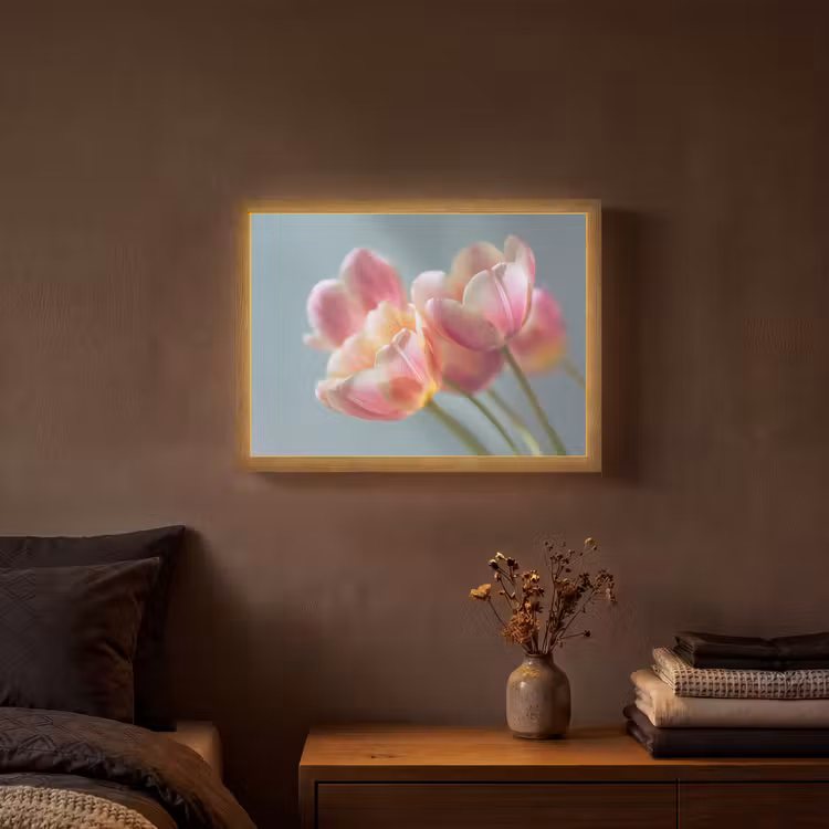 Tulpen - Roze - Stelen Light Box met batterij (Wandlamp) middel -sfeer4