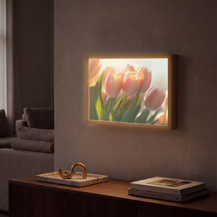 Tulpen - Roze - Zonnestralen Light Box met batterij (Wandlamp) middel -sfeer1