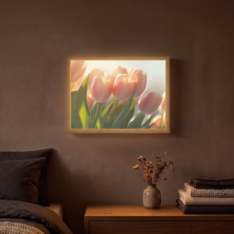 Tulpen - Roze - Zonnestralen Light Box met batterij (Wandlamp) middel -sfeer4
