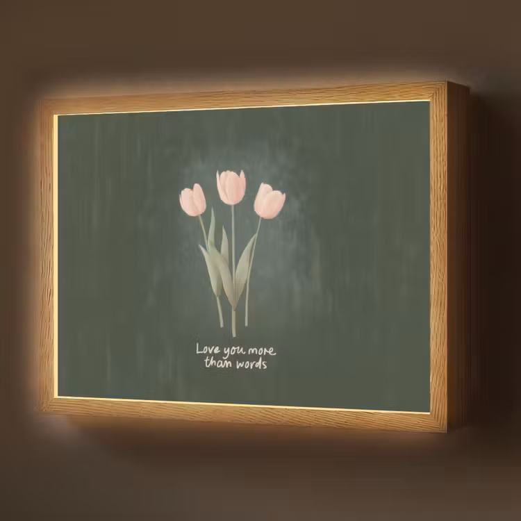 Tulpen - Roze - Tekst - Love Light Box met batterij (Wandlamp) middel -z3d_website