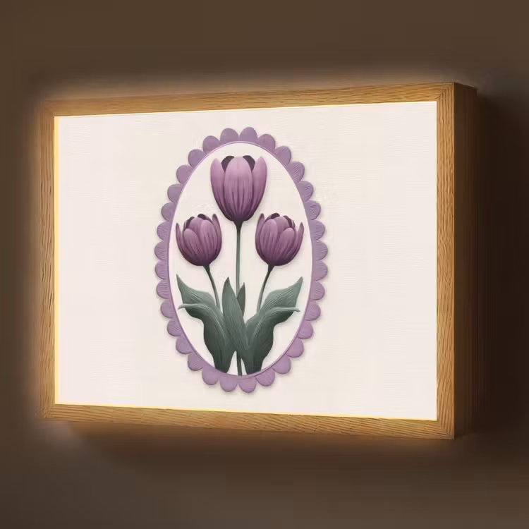 Tulpen - Paars - Lijst - Bladeren Light Box met batterij (Wandlamp) middel -z3d_website
