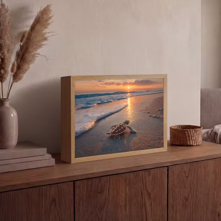Schildpad - strand - Zonsondergang Light Box met batterij (Wandlamp) middel -sfeer2