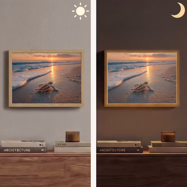 Schildpad - strand - Zonsondergang Light Box met batterij (Wandlamp) middel -sfeer3