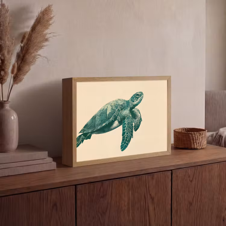Schildpad - Sierlijk - Groen - Schild Light Box met batterij (Wandlamp) middel -sfeer2