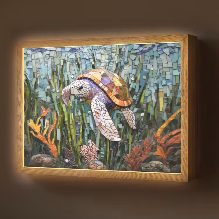 Schildpad - Zeewier - Mozaïek Light Box met batterij (Wandlamp) middel -z3d_website