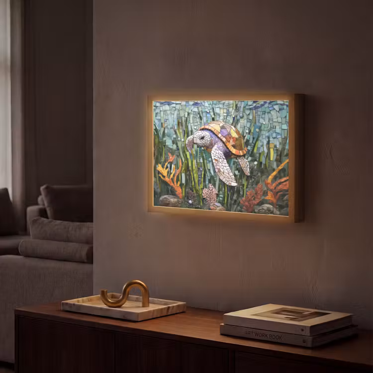 Schildpad - Zeewier - Mozaïek Light Box met batterij (Wandlamp) middel -sfeer1