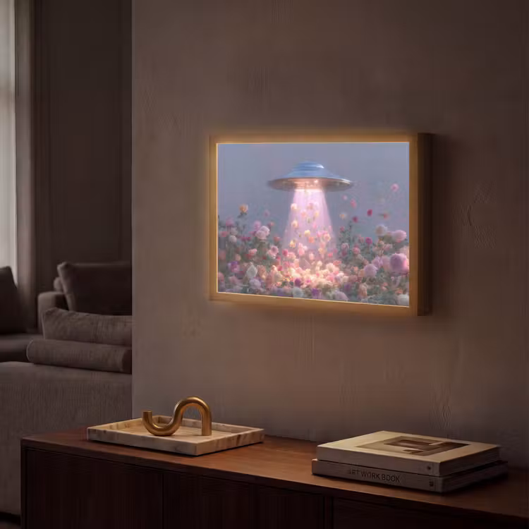 Ufo - Rozen - Pastelkleuren Light Box met batterij (Wandlamp) middel -sfeer1
