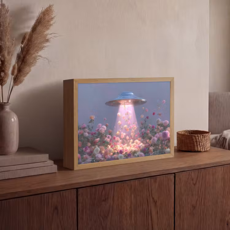 Ufo - Rozen - Pastelkleuren Light Box met batterij (Wandlamp) middel -sfeer2