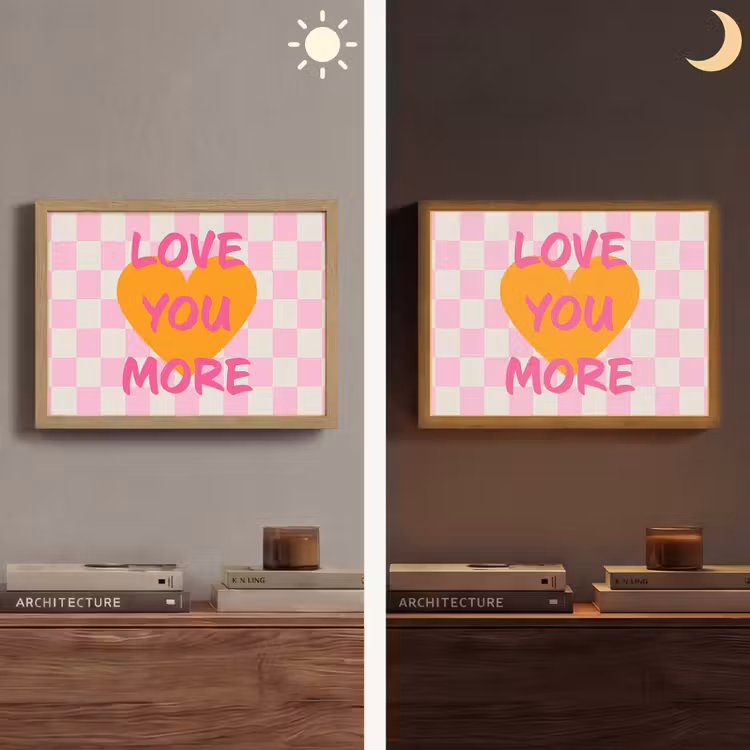 Valentijn - Love - Roze - Oranje Light Box met batterij (Wandlamp) middel -sfeer3