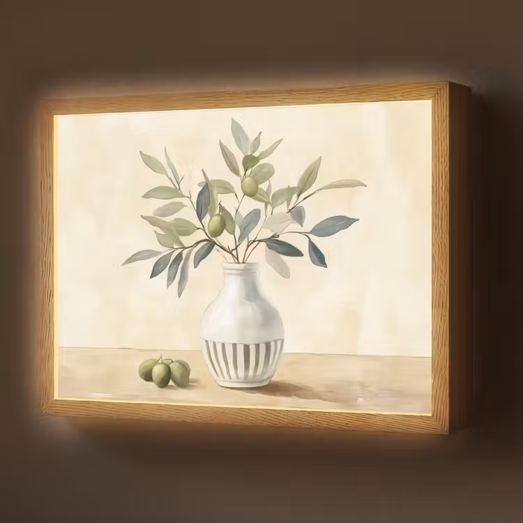 Vaas - Keramiek - Olijftakken Light Box met batterij (Wandlamp) middel -z3d_website