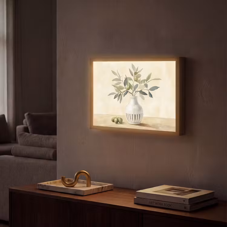 Vaas - Keramiek - Olijftakken Light Box met batterij (Wandlamp) middel -sfeer1