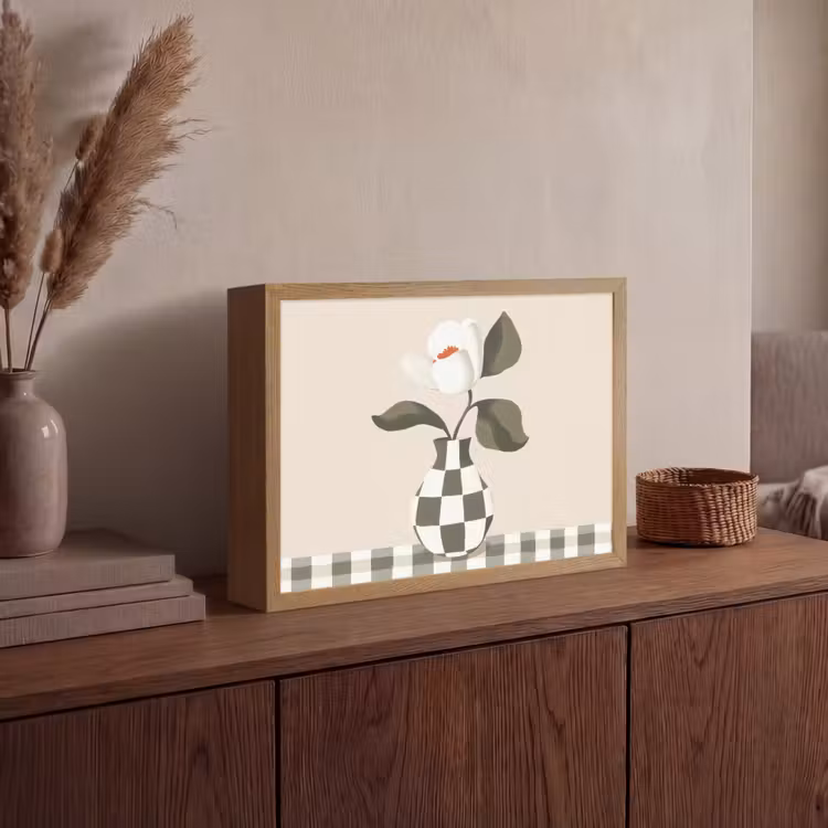 Vaas - Geruit - Groen - Bloem Light Box met batterij (Wandlamp) middel -sfeer2