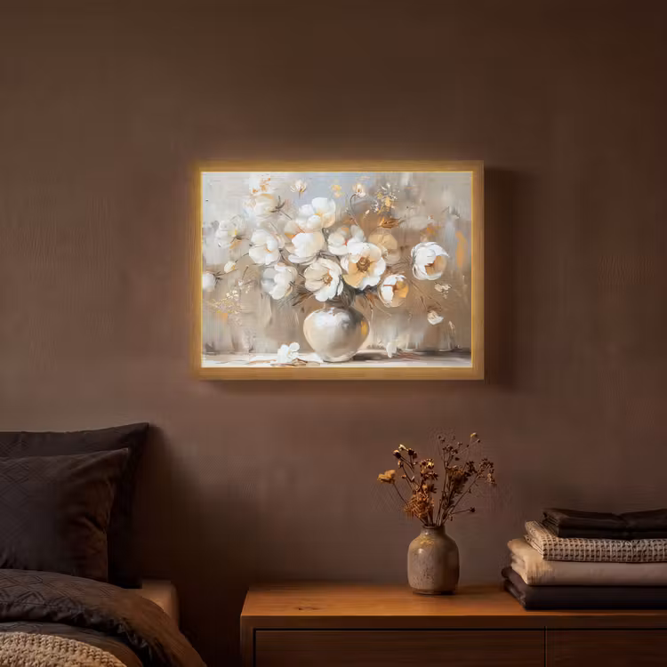 Vaas - Bloemen - Kunst - Goud Light Box met batterij (Wandlamp) middel -sfeer4