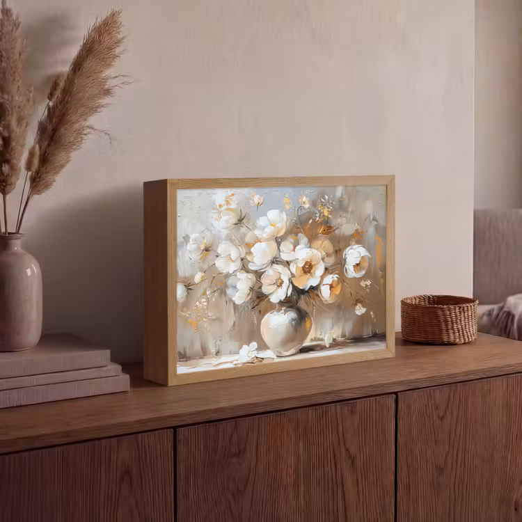 Vaas - Bloemen - Kunst - Goud Light Box met batterij (Wandlamp) middel -sfeer2
