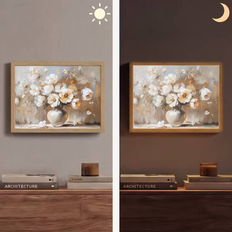 Vaas - Bloemen - Kunst - Goud Light Box met batterij (Wandlamp) middel -sfeer3