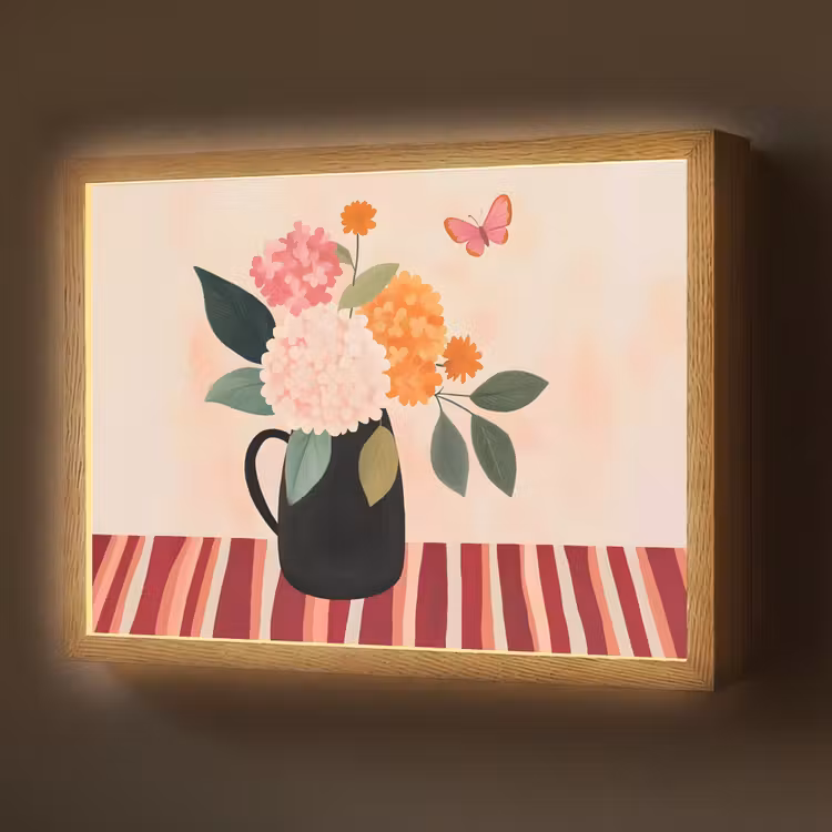 Vaas - Bloemen - Vlinder - Rood Light Box met batterij (Wandlamp) middel -z3d_website