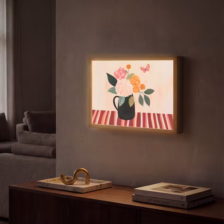 Vaas - Bloemen - Vlinder - Rood Light Box met batterij (Wandlamp) middel -sfeer1
